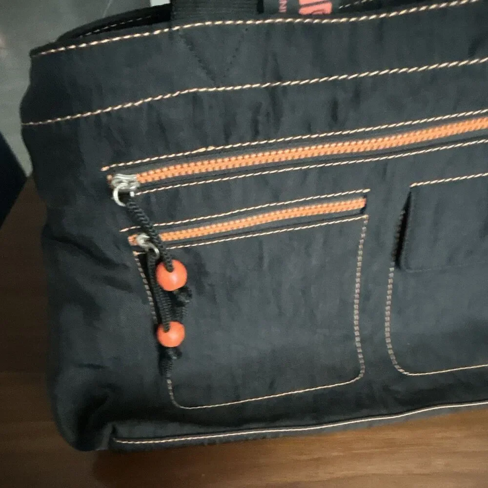 Nine West Black Satchel Top Handle Bag Orange Lining Zip Snap New with Tag